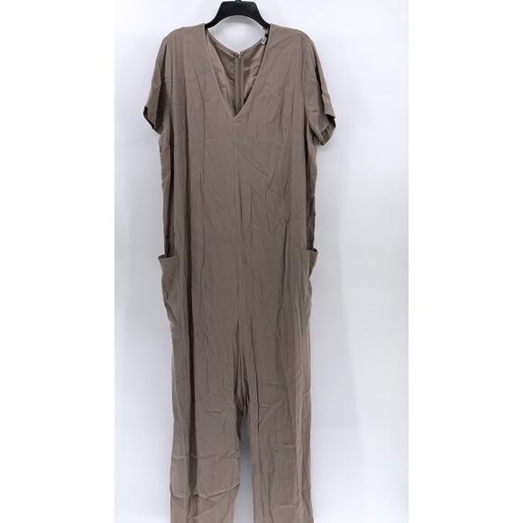UNIVERSAL STANDARD Women's Beige V-Neck Casual Short Sleeve Jumpsuit SZ M - Picture 1 of 10